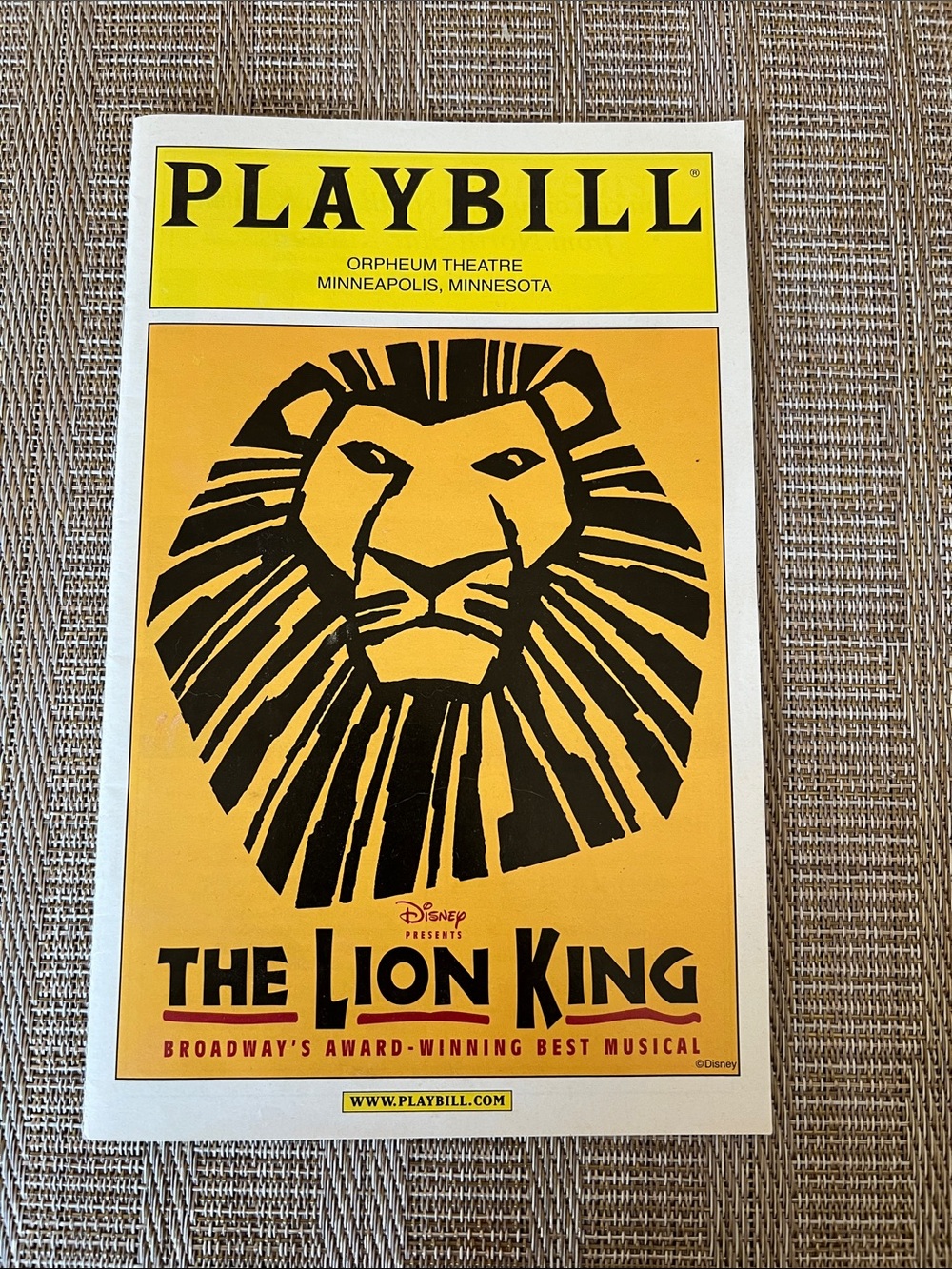 Playbill The Lion King Program - Yellow & Black Orpheum Theater Minneapolis 201